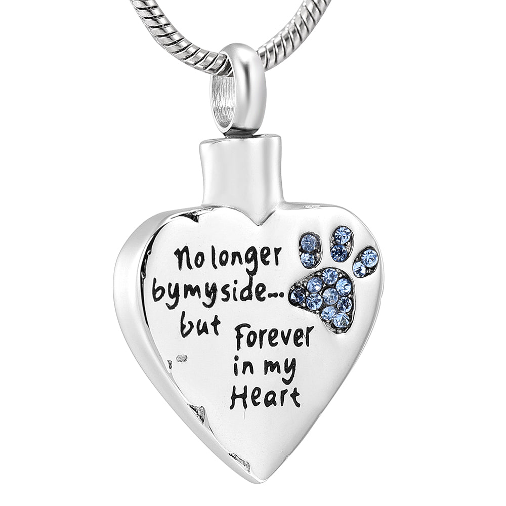 No Longer by My Side but Forever in My Heart Cremation Jewelry /Stainless Steel Pet Paw Keepsake
