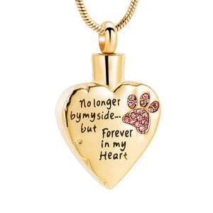 No Longer by My Side but Forever in My Heart Cremation Jewelry /Stainless Steel Pet Paw Keepsake