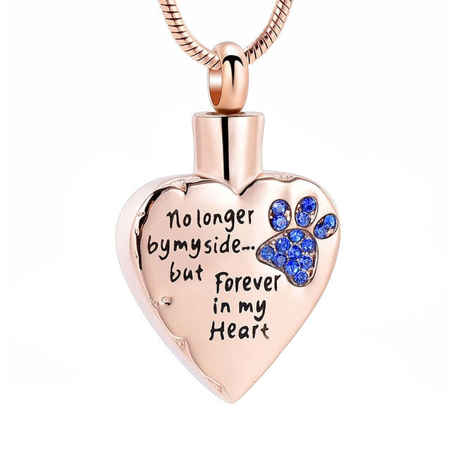 No Longer by My Side but Forever in My Heart Cremation Jewelry /Stainless Steel Pet Paw Keepsake