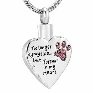 No Longer by My Side but Forever in My Heart Cremation Jewelry /Stainless Steel Pet Paw Keepsake