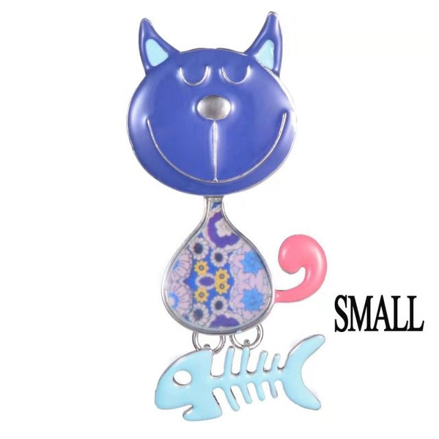 2020 New Design  Cat with Fish Bone  Enamel Brooches and Pins