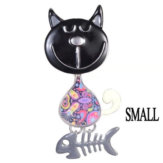 2020 New Design  Cat with Fish Bone  Enamel Brooches and Pins