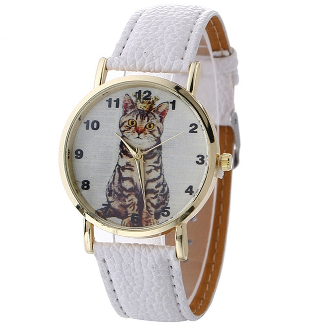 Fashion Girl's Quartz Watch / Leather Band, Cat Pattern