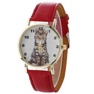 Fashion Girl's Quartz Watch / Leather Band, Cat Pattern