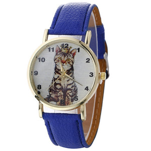 Fashion Girl's Quartz Watch / Leather Band, Cat Pattern