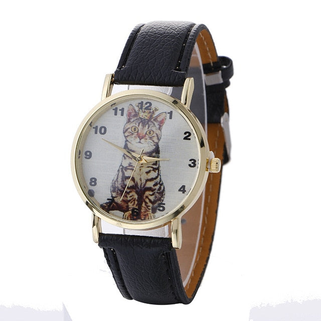 Fashion Girl's Quartz Watch / Leather Band, Cat Pattern