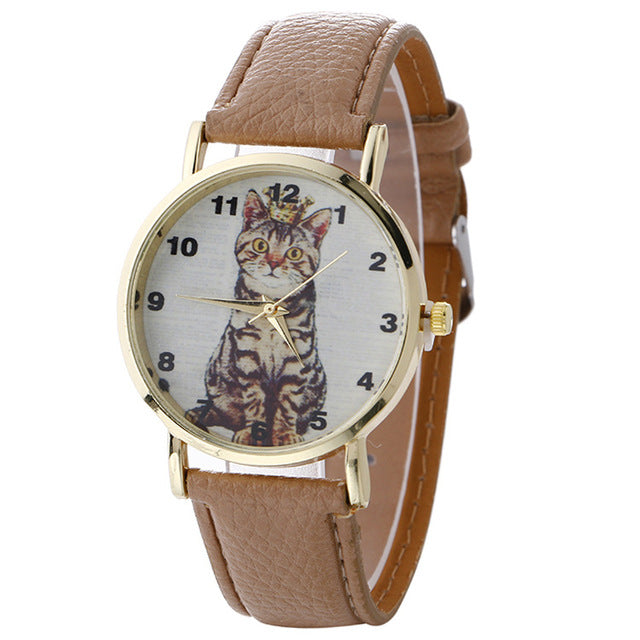 Fashion Girl's Quartz Watch / Leather Band, Cat Pattern