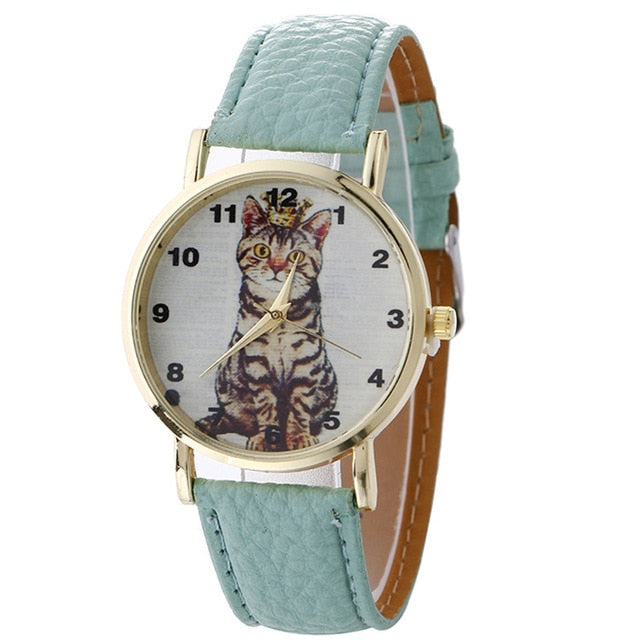 Fashion Girl's Quartz Watch / Leather Band, Cat Pattern