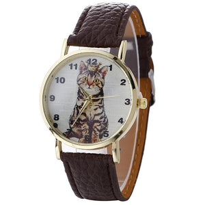 Fashion Girl's Quartz Watch / Leather Band, Cat Pattern